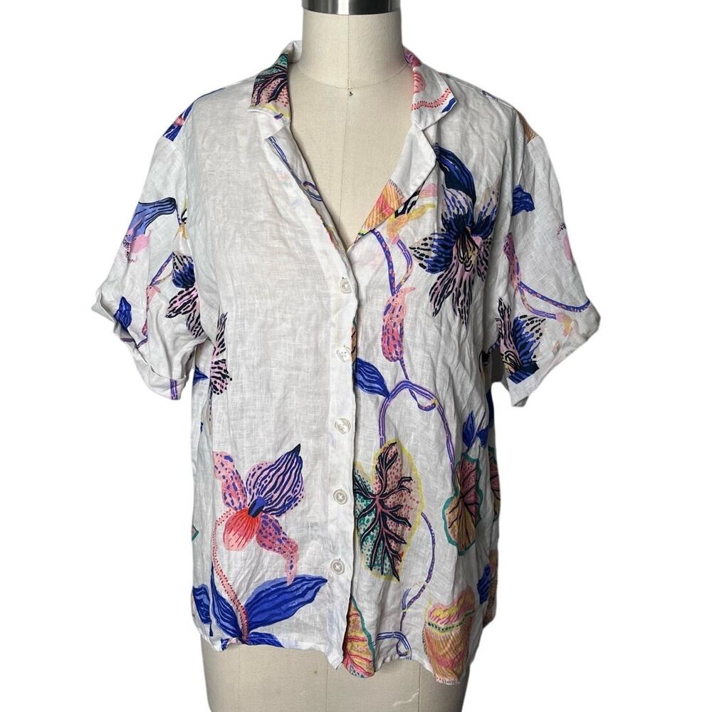 Maeve by Anthropologie Sarah Gordon Linen Floral Surf Shirt Large